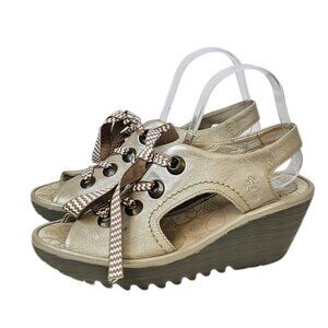 Fly London Womens Yfla Lace Up Wedges, Open Toe, Leather, Size 40 / 9-9.5